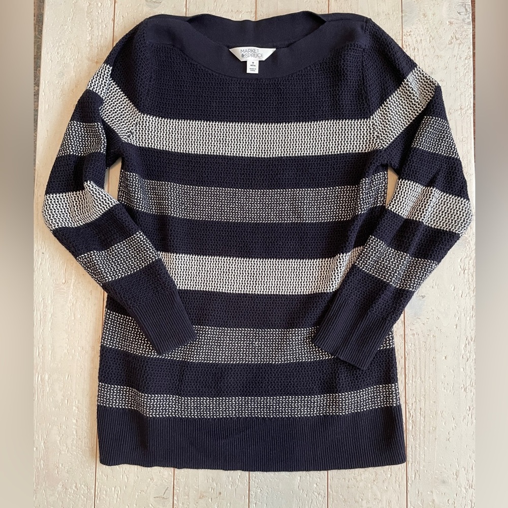 Market & Spruce 3/4 Sleeve Sweater (Navy/White) XSP